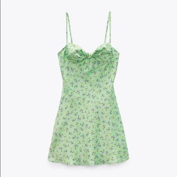 zara mint green dress ZARA Mint Green Satin Camisole Slip Midi Dress Size M Bloggers Fave Holiday Chic